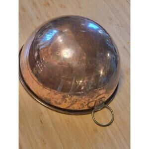 Vintage copper mixing bowl round bottom rolled edge thumb ring 8" X  4.5"